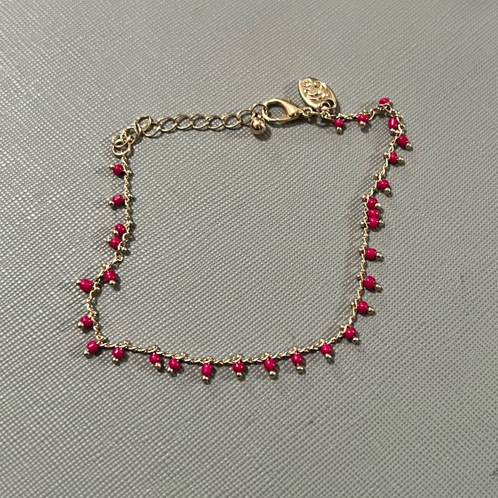 Gold and Hot Pink Beaded Bracelet